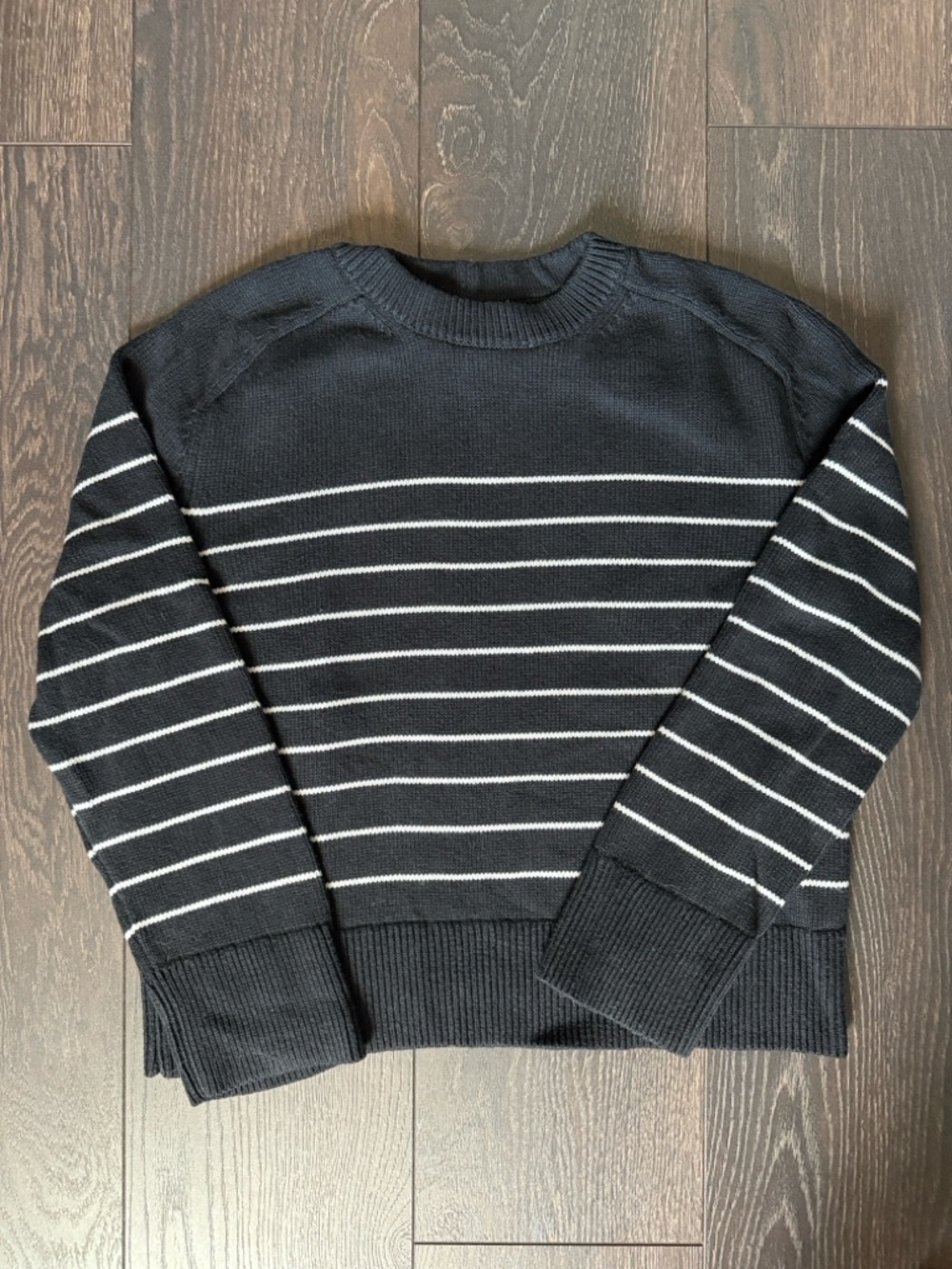 A&F Madeline Cotton Blend Crew Sweater in Black Stripe